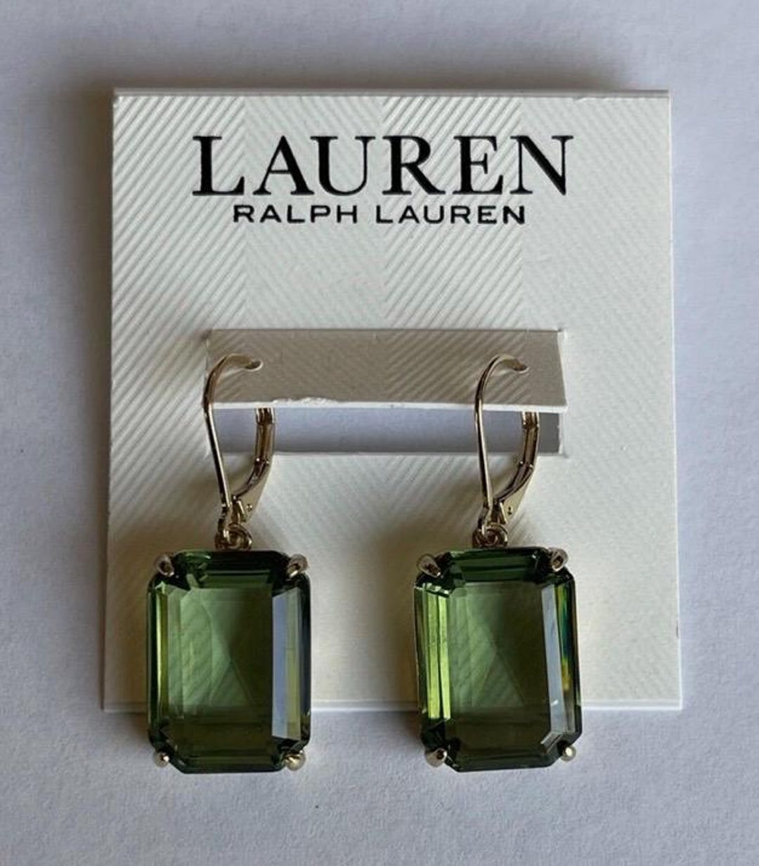 Lauren Ralph Lauren Erinite Crystal Drop Earrings Gold Tone Green