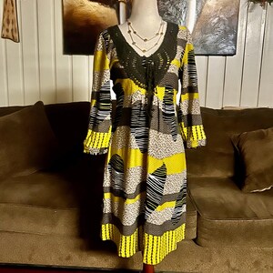 Aryeh Anthropologie “Curry” ~ Size Large ~ Abstract Design ~ Yellow/Brown~ Boho Tunic Dress ~ New W/Tags bild 4
