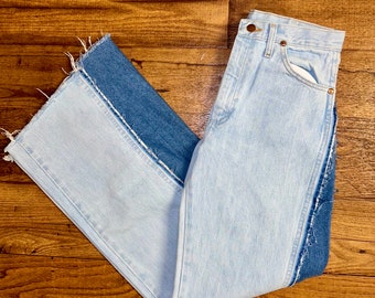 Wrangler • 1990’s • Women • Size 30 x 34 • Denim • Blue 2 Tone Bell Bottom Jeans