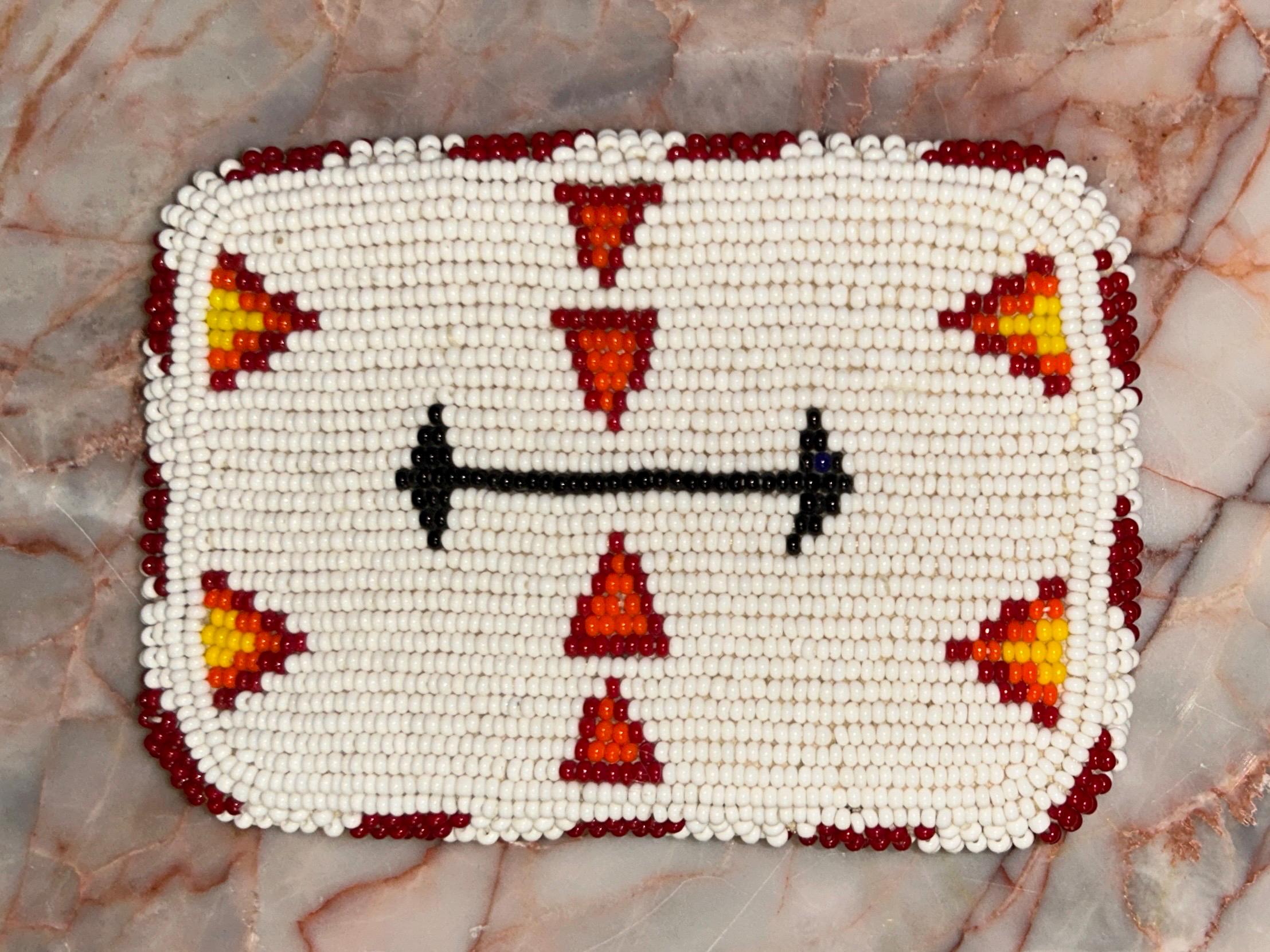 Vintage Handmade ~ White/Red/Orange ~Native American/Navajo ~Beaded Belt Buckle Vintage (1960 main image 2