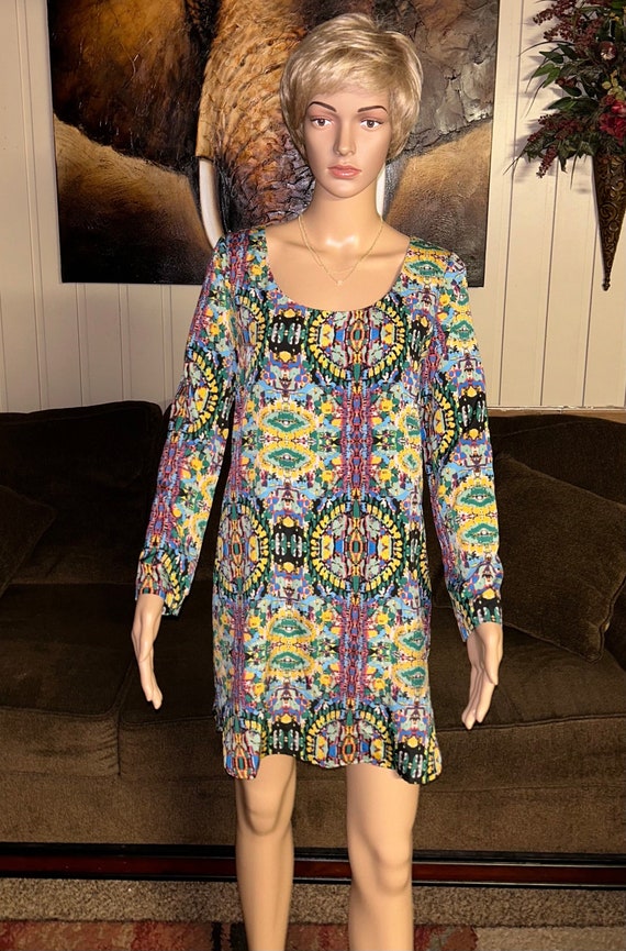 chelsea and violet green dress Chelsea & Violet Sz S Split Sleeve Shift Tunic Dress Blouson Paisley Print  Green