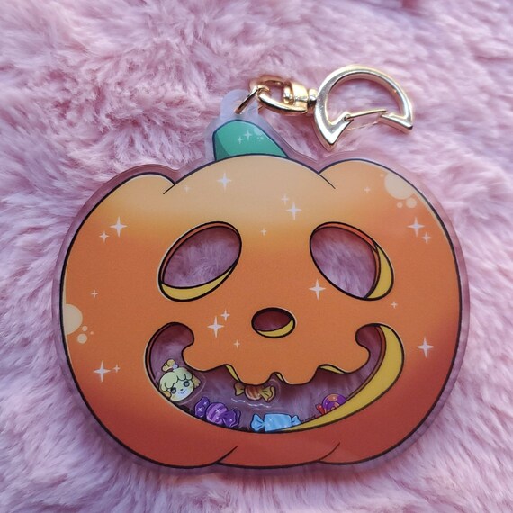 Jack's Head ACNH Halloween Acrylic Shaker Charm Keychain Etsy