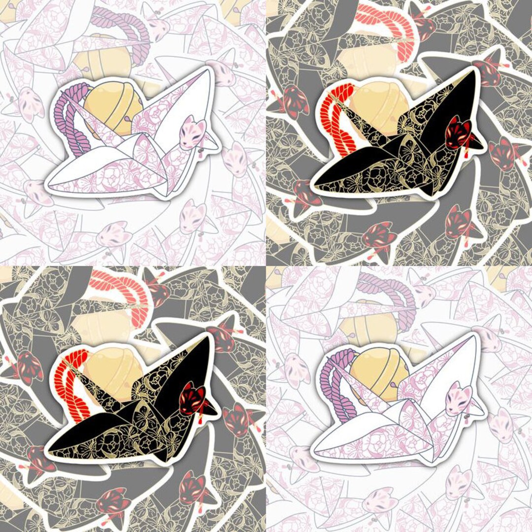 Origami Crane Kitsune Fox Mask and Bell Etsy