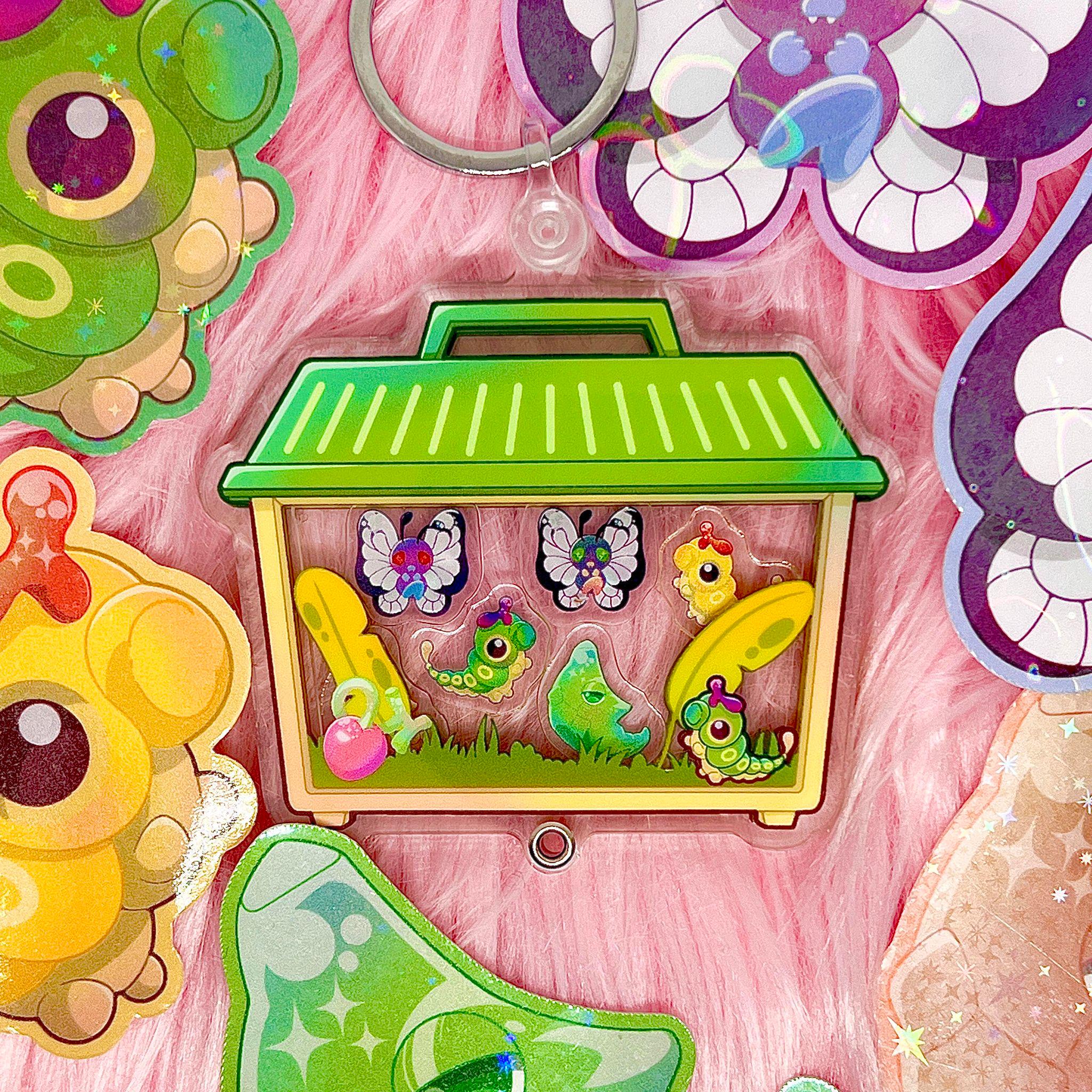 caterpie evolution terrarium keychain [keychain + shiny bit]