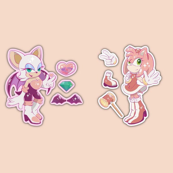 Amy the Hedgehog and Rouge the Bat Individual Stickers and Sticker Flakes and Sticker Sheets