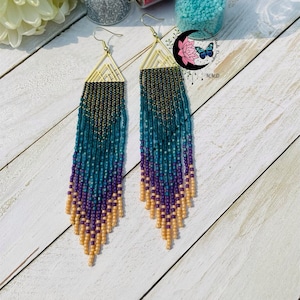 Beaded Earrings, long earrings, fringe earrings, unique earrings, beaded jewelry, chandelier earrings, dangle earrings, boho earrings,