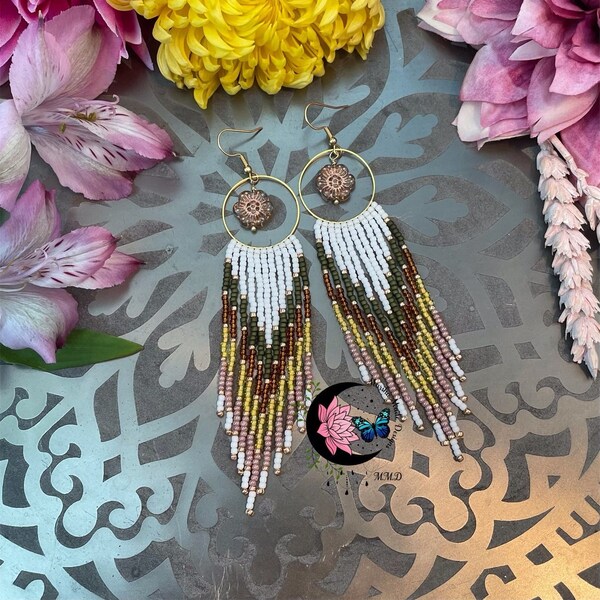 Boucles d'oreilles franges en perles de rocaille faites main : boucles d'oreilles pendantes bohèmes