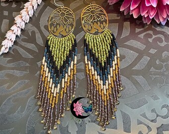 Beaded Fringe Earrings: Mountain River Design, Boho Dangle Earrings