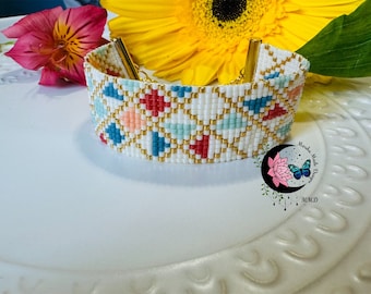 Miyuki Delica Beaded Cuff Bracelet: Geometric Loom Jewelry