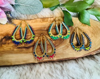 Filigree Beaded Dangle Earrings: Handwoven Boho Jewelry