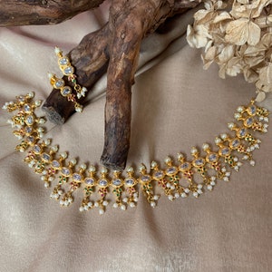 Bridal Guttapusalu Necklace set with Pearls CZ stones Ruby, emerald and American Diamond perfect for Wedding and Party South Indian