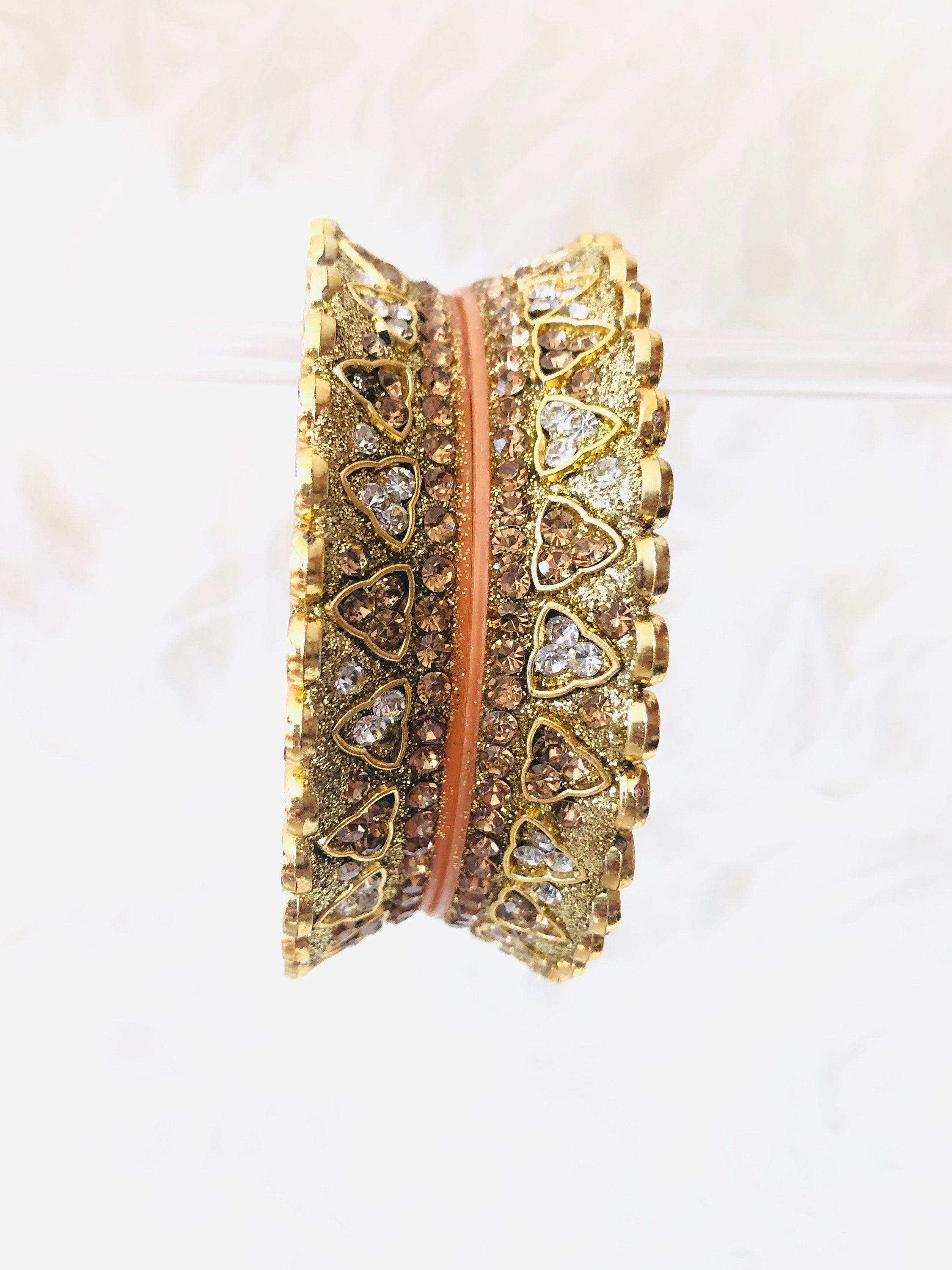 茶 karahana Indian Bangles Kara Set Pair Gold Zircon Zarkan Bridal