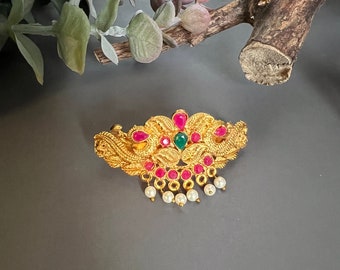 Hair clip / Bollywood Style Ethnic / South Indian Look Gold Plated Hair Clip in Antique matt Gold polish.