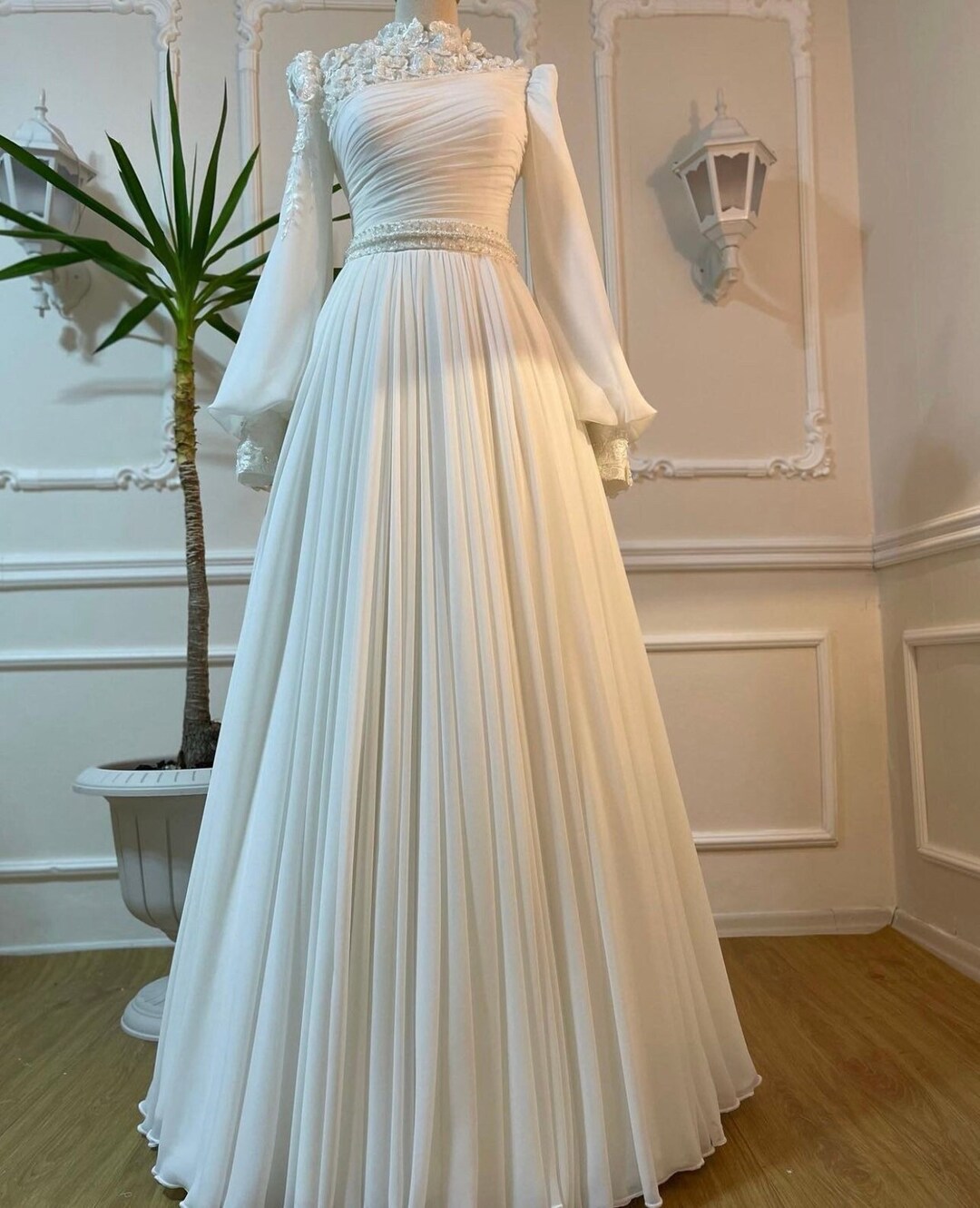 Buy White Wedding Dress Long Modest Muslim Dubai Evening Dresses Muslim  Women Wedding Party Gowns Elegant Arabic Engagement Kitaab Nikkah Online in 