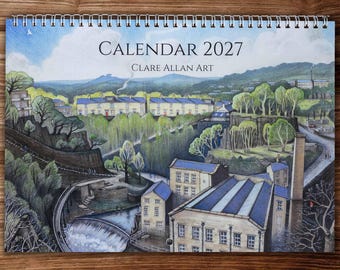 2027 Wall Calendar - A3 size - Features Peak District Manchester Cornwall and beyond.