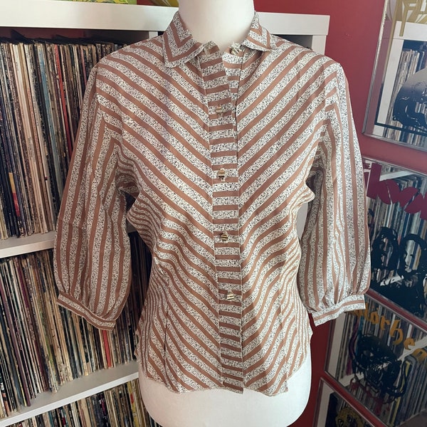 Stripped button up vintage blouse best collar 70s does 40s