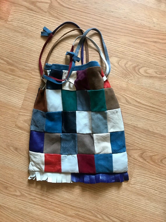 70s patchwork suede and leather boho hippie purse