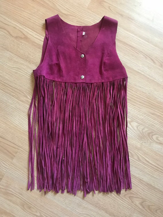 60s raspberry suede fringe vest XS