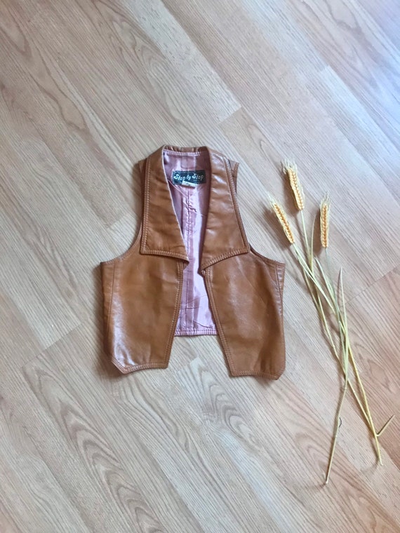 70s caramel leather fitted vest small