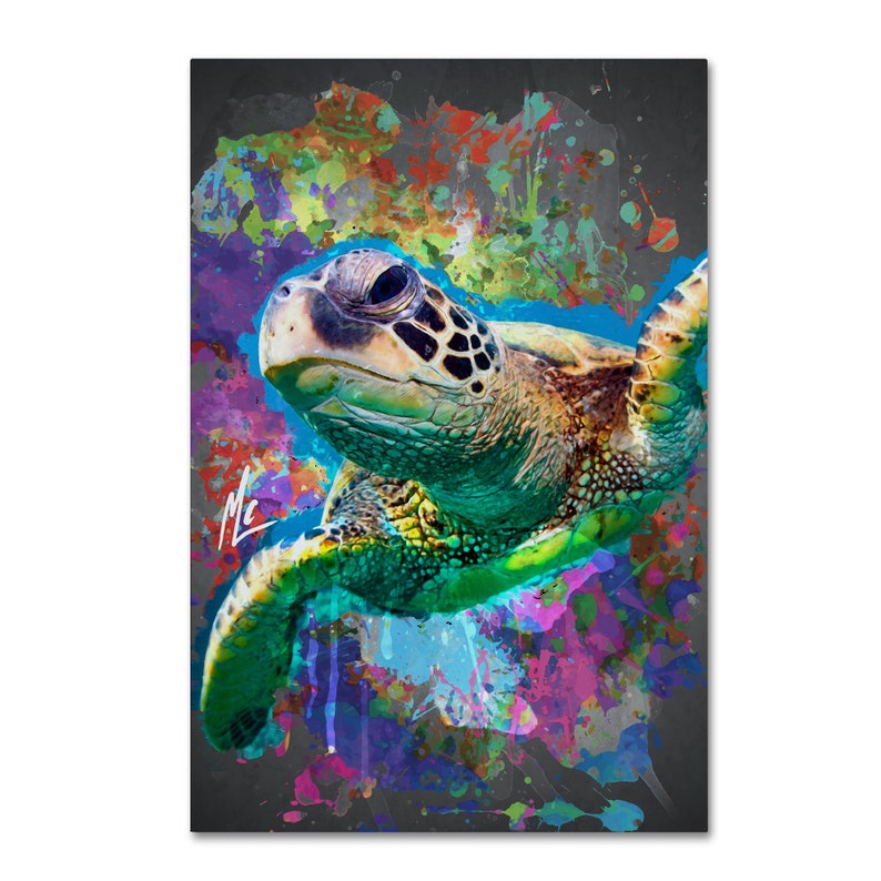 Sea Turtle Colorful Stretched Canvas Print 16x24 | Etsy