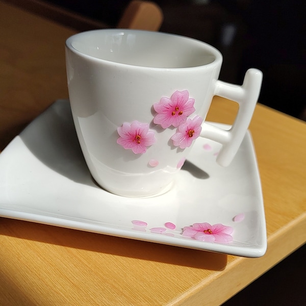 Filiżanka espresso kwiat wiśni sakura / Ceramika i modelina FIMO