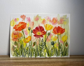 Iceland Poppies Original Watercolour Painting, Garden Flowers Painting, Watercolor Poppies, Floral Illustration