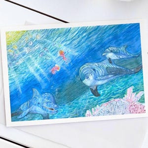 Dolphins Watercolor Painting Print, Dolphins Painting, Watercolour Dolphin Painting