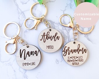 Engraved Personalized Grandma Keychain, Abuela Wood Key Chain,Grandma gift with Grandkids names,Grandmother Gift, Birthday Gift for Gigi