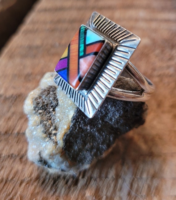 QT  Stamped Sterling Silver multi stone ring - image 2