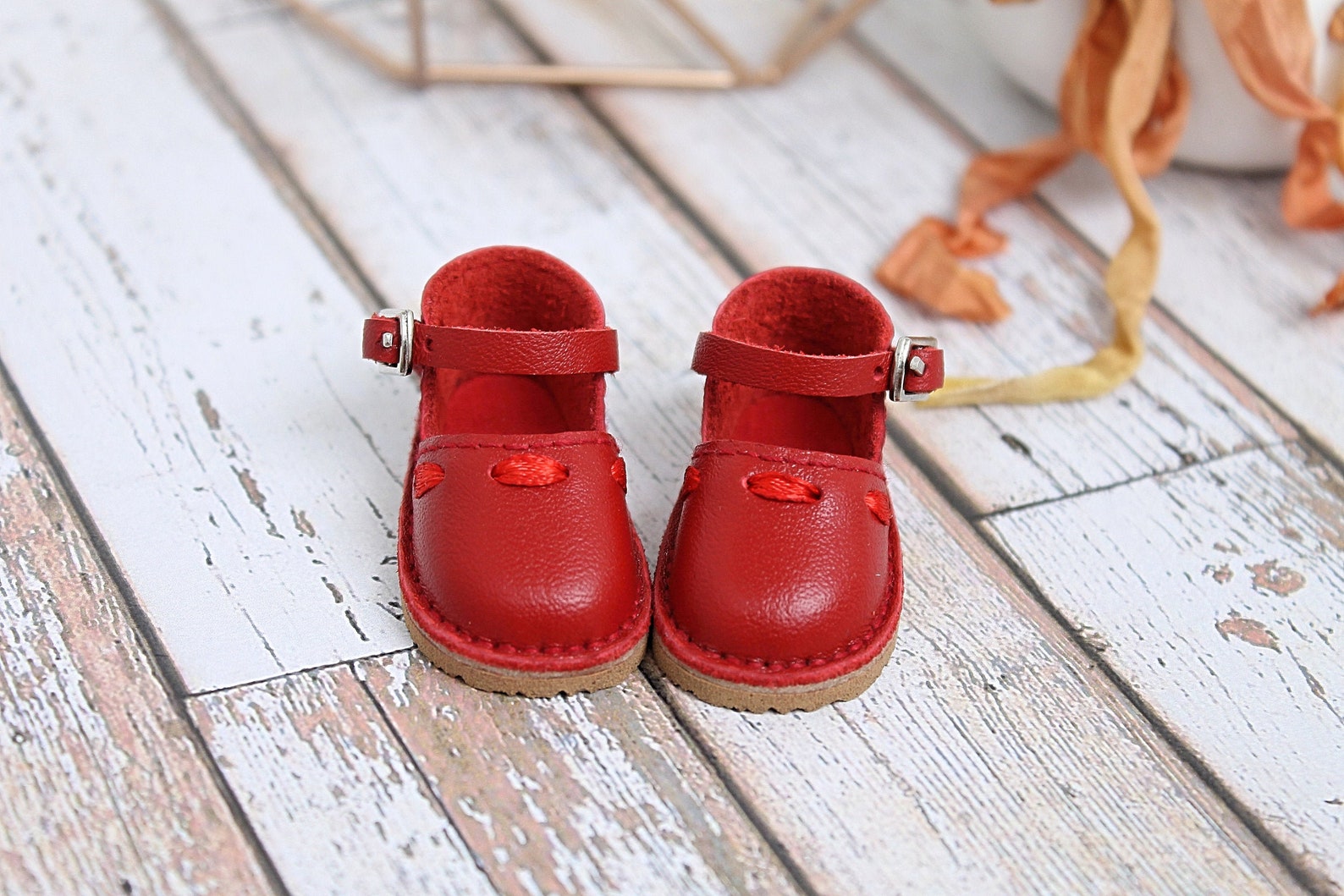 Leather doll shoes of red color 46mm / Designer shoes for doll Etsy