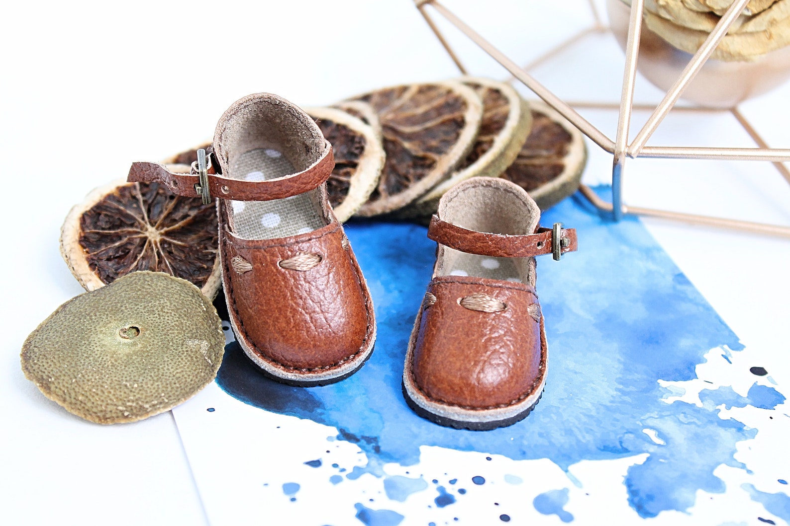 Leather doll shoes of brown color 46mm / Designer shoes for Etsy