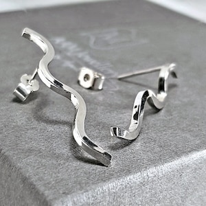 Wavy Silver Bar Earrings, Contemporary Sterling Silver Earrings, Handmade Jewellery, Squiggle Bar Earrings, Gift for Her, Solid Silver