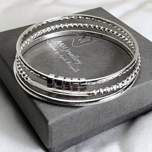 Silver Bracelet Stack, Solid Sterling Silver Bangle Set, 3 Stacking Bracelets, Handmade Jewellery, Birthday Gift, Anniversary Gift for Her