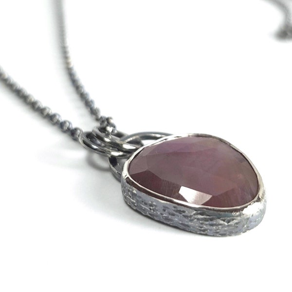 Sterling Silver Statement Necklace, Purple Sapphire Pendant, One of a Kind Gift, Oxidised Silver, Recycled Silver, Unique Jewellery Gift