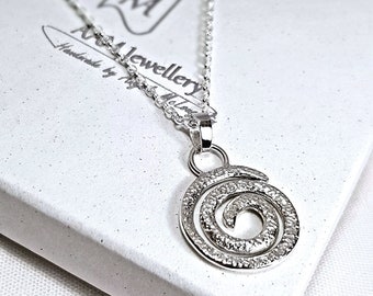 Silver Spiral Pendant, Sterling Silver Swirl Necklace, Handmade Sustainable Jewellery, Recycled Solid Sterling Silver, UK Hallmarked
