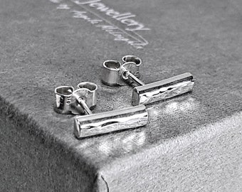 Hammered Silver Bar Studs, Sterling Silver Stud Earrings, Simple Everyday Jewellery, Solid Recycled Silver, Sustainable Jewellery, Handmade