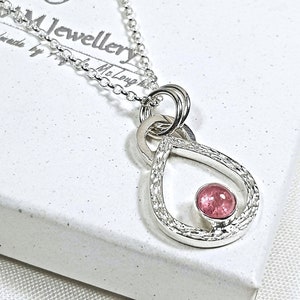 Pink Tourmaline Necklace, Sterling Silver Teardrop Pendant, Handmade Jewellery UK, Sustainable Jewellery, Pink Gemstone, October Birthstone