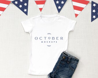 4th of July Mockup Kids Tee | 4th of July T-shirt mockup | Sublimation blanks | Independence day | Holiday mockup | Kids shirt mockup | PSD
