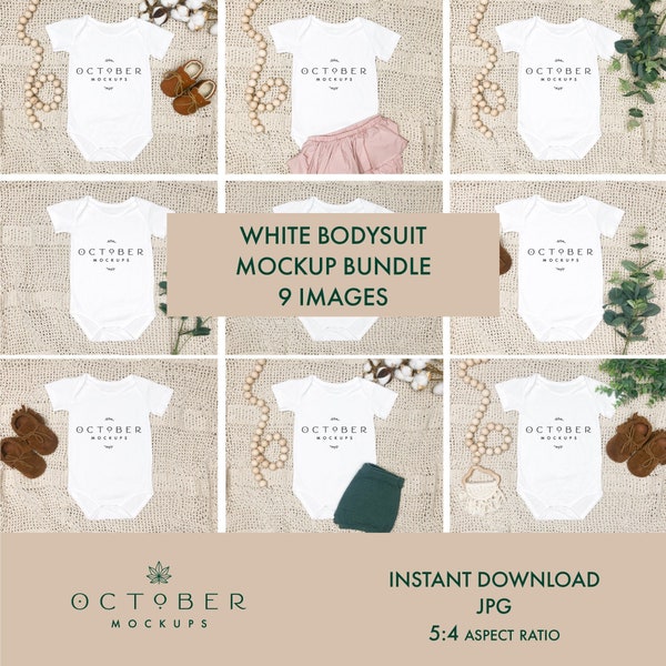 Baby mockup bundle | Bodysuit mockup bundle | Baby mock-up | Mock ups | Mockup one piece | T-shirt mockup | White bodysuit mockup bundle