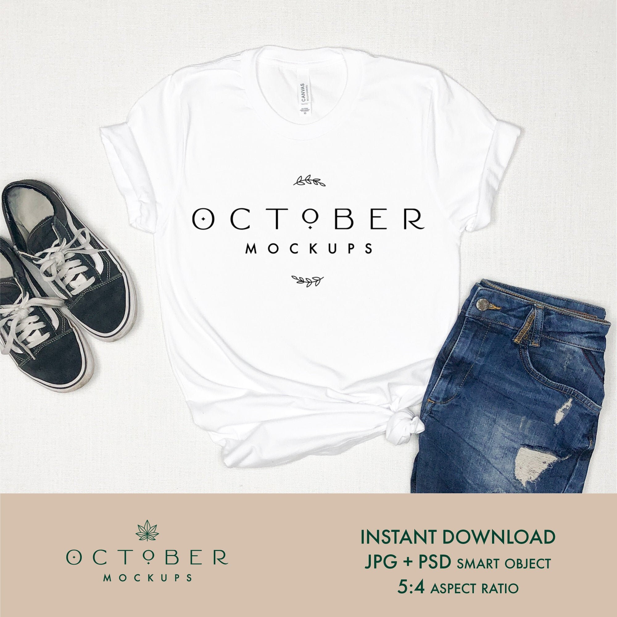 Download Mockup Bella Canvas White T-Shirt with sneakers Bella ...