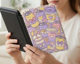 Pastel Kawaii Drinks Kindle Paperwhite Case, Purple Pink Soda Cans Bows E Reader Cover, Cute Coquette Book Lover Gift, Kindle Sleeve