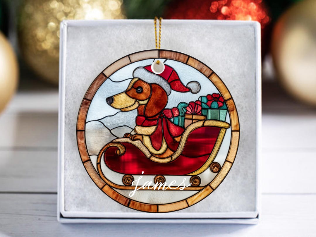 Stained Glass Dachshund Ornament – Christmas Wiener Dog in Sleigh ...