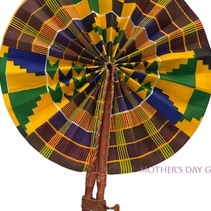 Handcrafted African Ankara Foldable Fan with Leather Handles|Graduation fan gift, Mother&#39;s Day fan gift, retirement gift, African fan