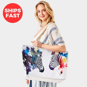 Sac fourre-tout artistique à imprimé zèbre, Fourre-tout de grande capacité pour les courses, Sac fourre-tout au design coloré unique, Sac à bandoulière élégant