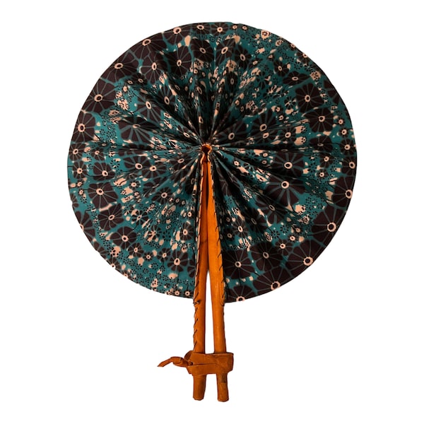 Handcrafted African Ankara Foldable Fan with Leather Handles - Portable and Vibrant