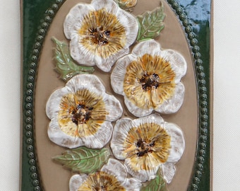 Vintage schwedische Keramik Stiefmütterchen Wandteller - JIE Gantofta Floral Tile