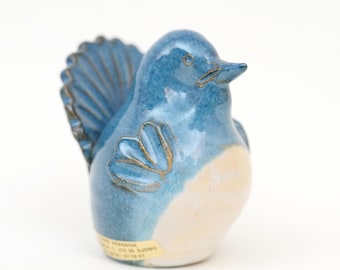 Figura de pájaro de cerámica moderna de mediados de siglo: cerámica hecha a mano y firmada