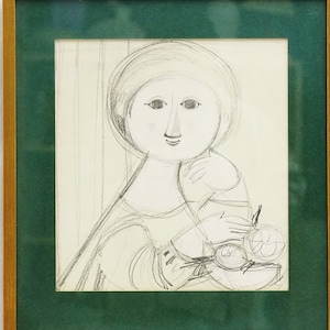 47 x 41 DIBUJO A LÁPIZ DE RETRATO VINTAGE DE MEDIADOS DE SIGLO, OFICINA EN CASA, DECORACIÓN DE LOS AÑOS 50, 60 Y 70