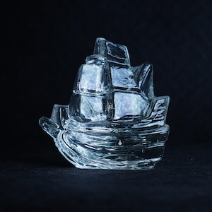 Vintage Crystal Glass Ship Sculpture - Pukeberg Glasbruk - 70s Scandinavian Art