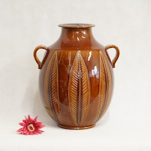 Mid Century BIG FLOWER VASE Glazed Made In Sweden Pottery Stoneware 50s 60s Home Garden Decoration mcm